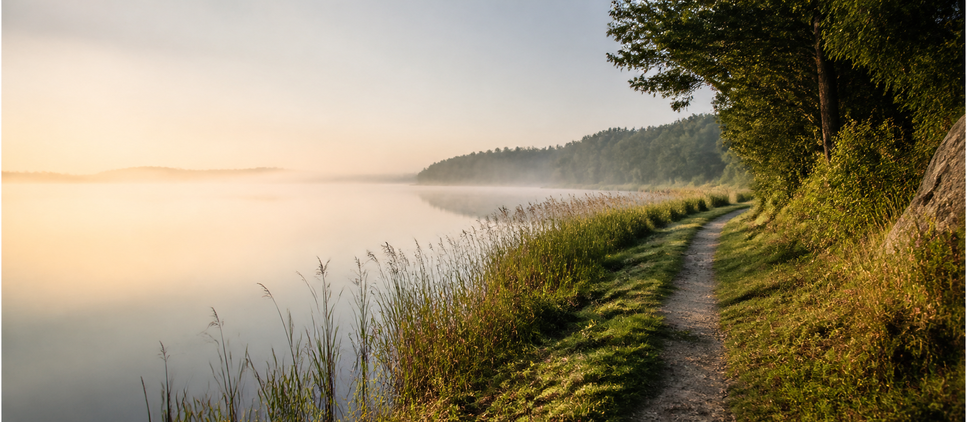 Lugn svensk sjömiljö i morgonljus